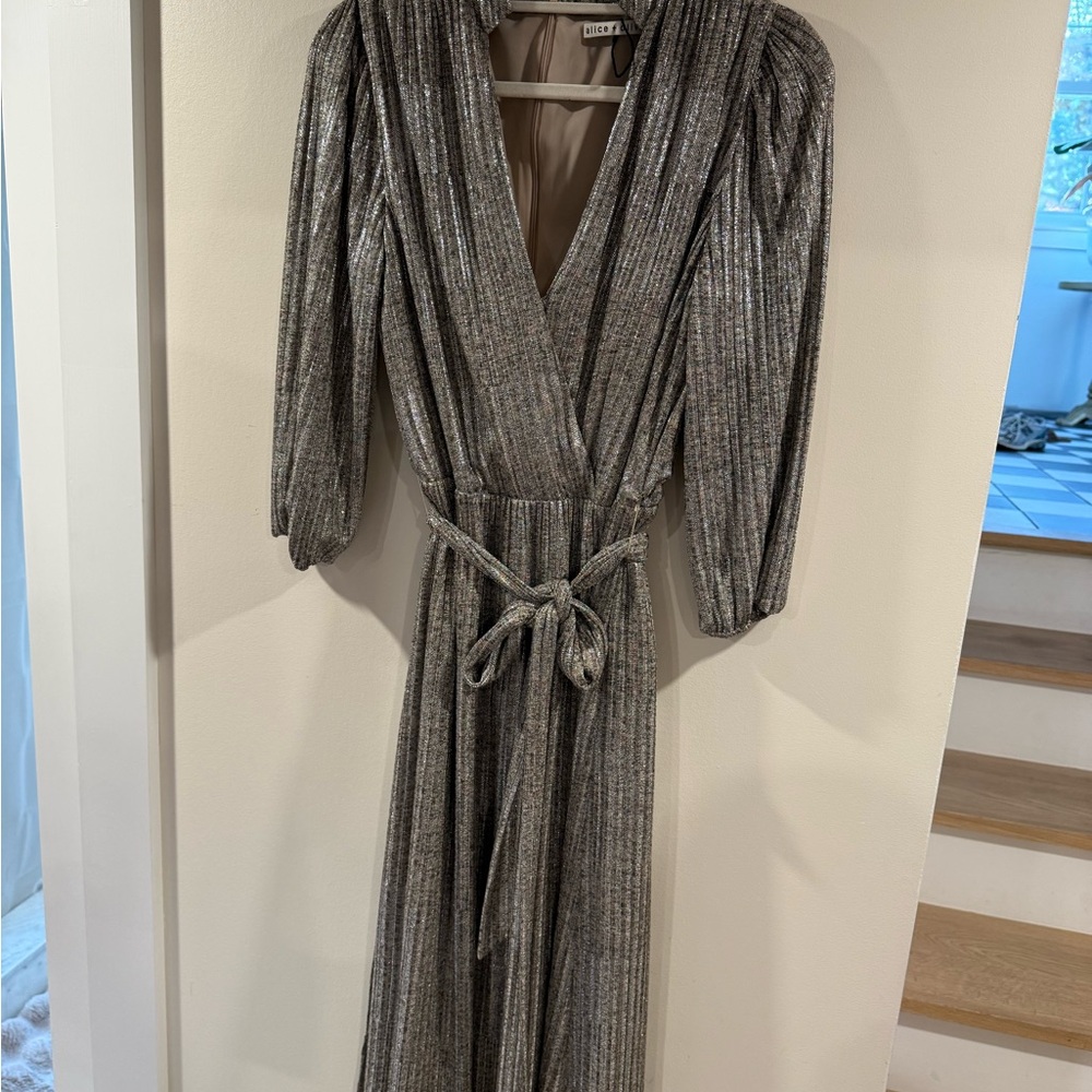 Alice + Olivia Silver Textured Dress